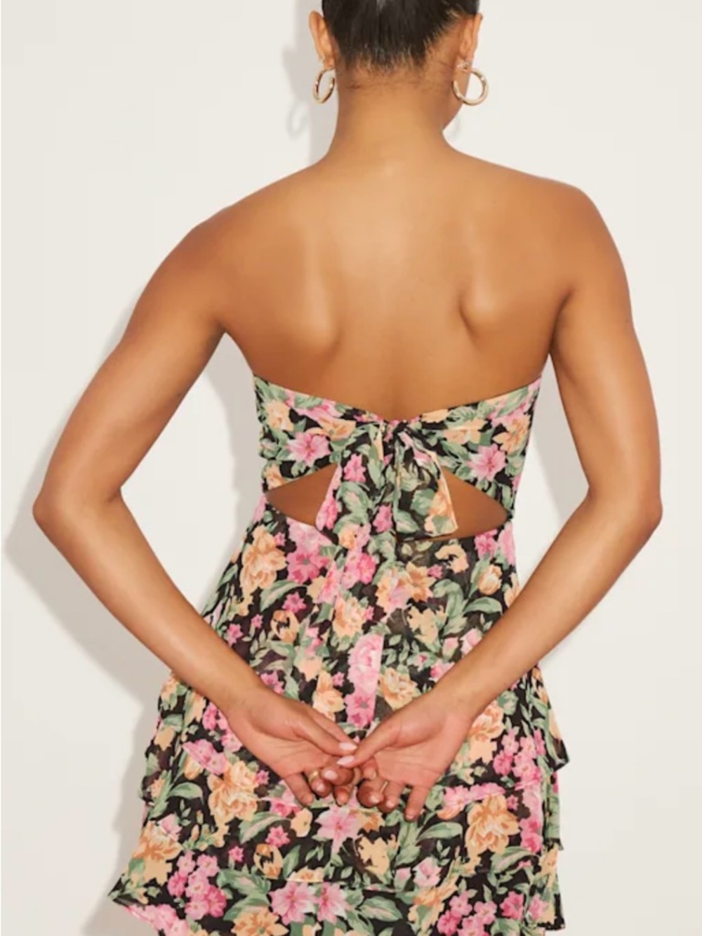 Lulu's Black Floral Tiered Dress with Pink & Yellow Blooms - Picture 7 of 9